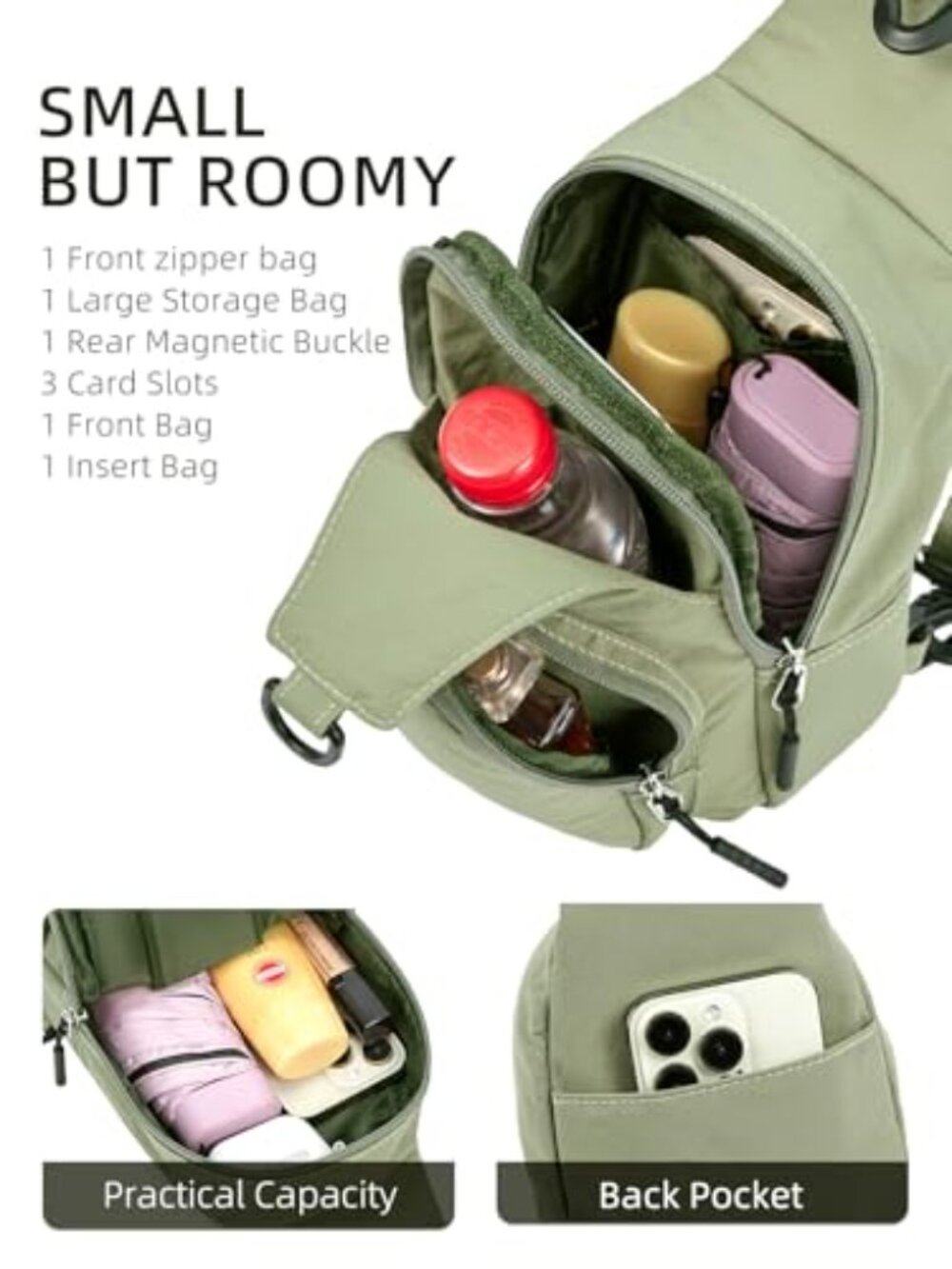 🆕 WESTBRONCO Small Sling Bag for Women Nylon Crossbody Sling Backpck - Picture 3 of 8